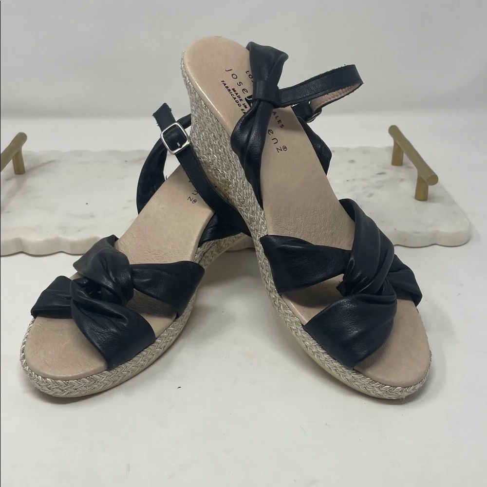 Jose Saenz Genuine Leather Black Wedged Heel Sandals